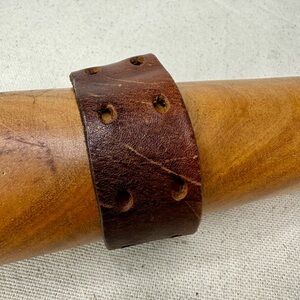 Brown Leather Cuff Bracelet Distressed Upcycle Belt with holes and grommets